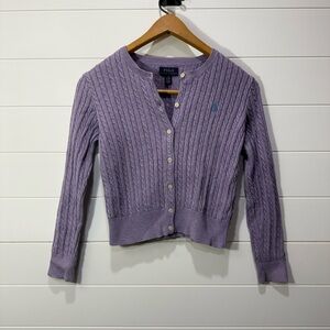 Polo by Ralph Lauren Lilac Cable-Knit Button Cardigan 8-10